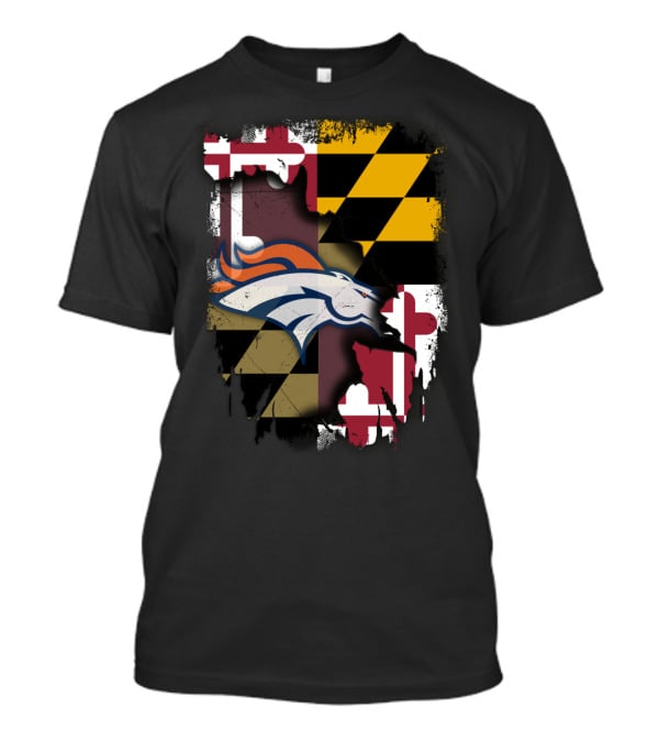 Maryland State Flag With Broncos Logo Together T-Shirt