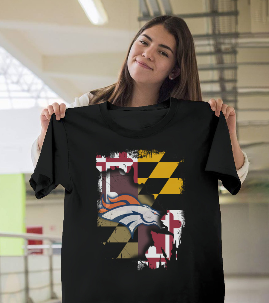 Maryland State Flag with Broncos Logo Together T-Shirt