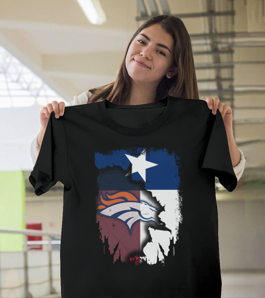 Together Texas Denver Broncos Texas Flag T-Shirt