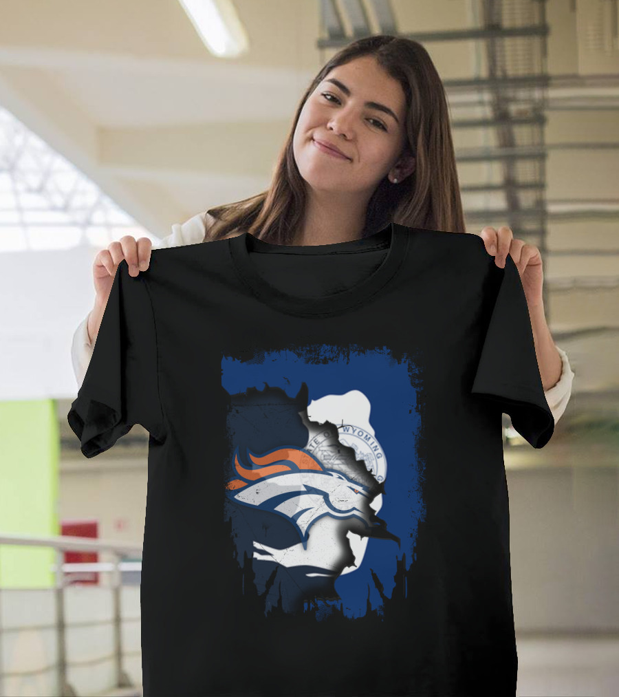Wyoming United With Denver Broncos Iconic Emblem T-Shirt