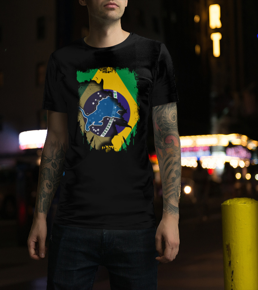 Brazilian Flag Blended With Blue Lion T-Shirt