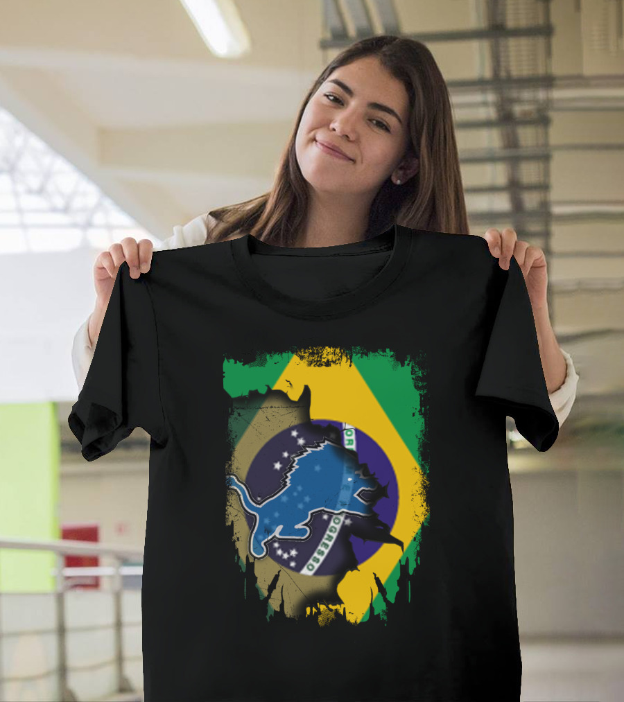Brazilian Flag Blended With Blue Lion T-Shirt