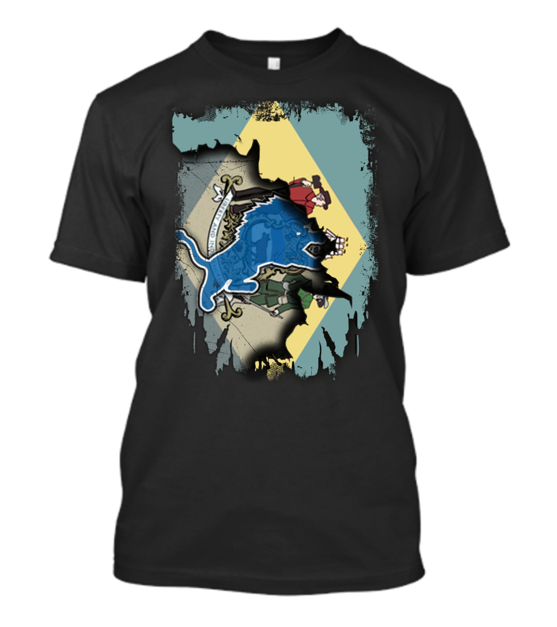 Delaware State Crest With Blue Lions And Tri-Color Background T-Shirt