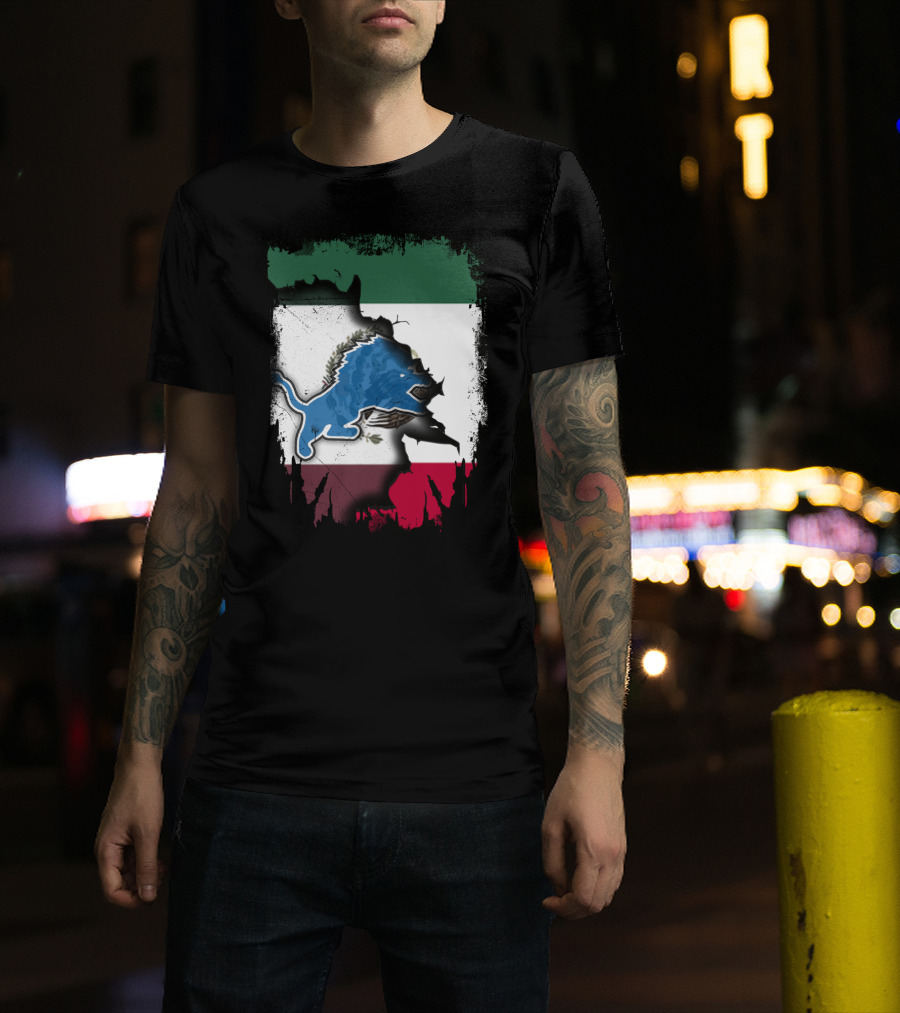 Together Mexico Detroit Lions Flag Fusion T-Shirt