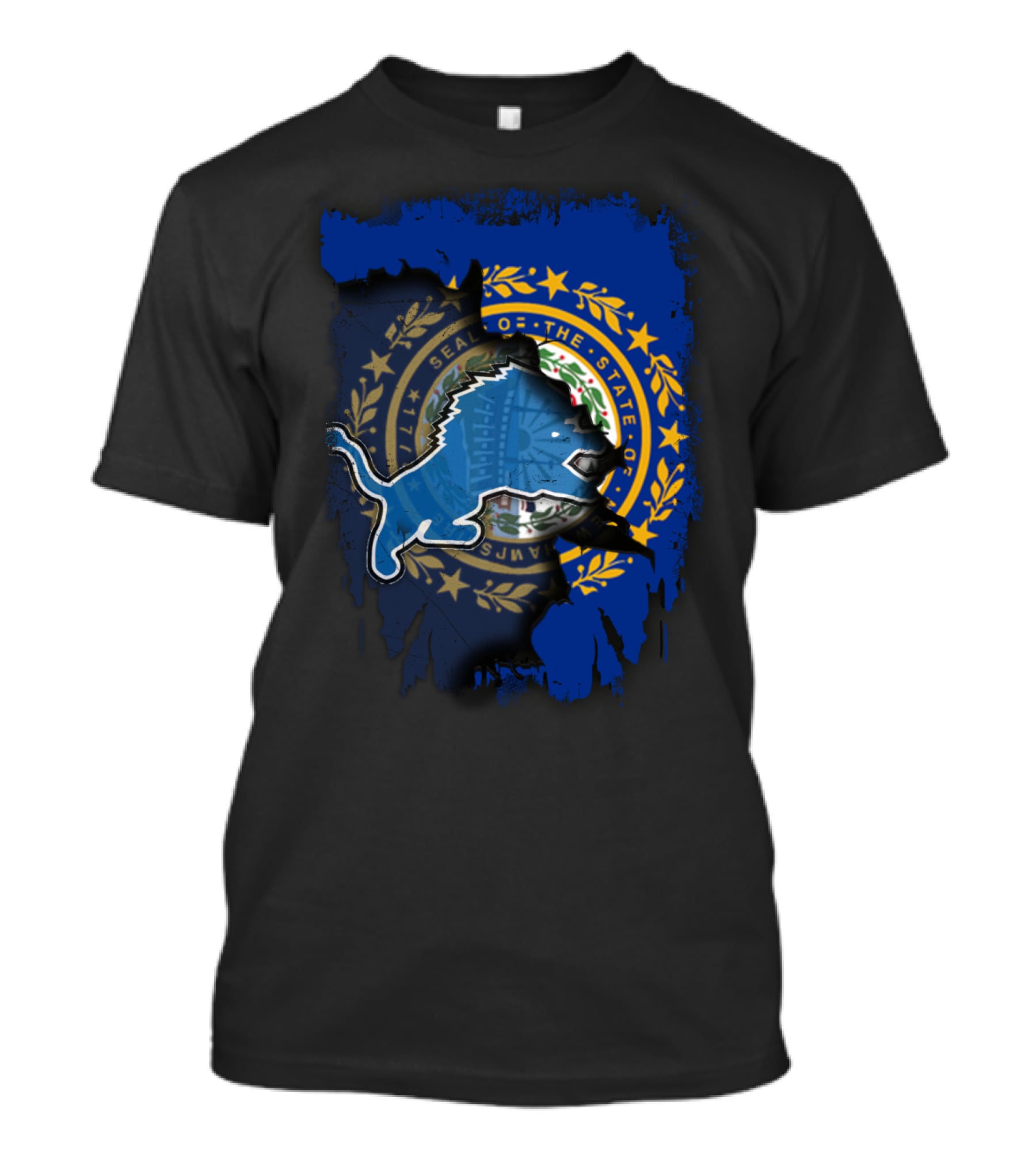 New Hampshire State Seal With Detroit Lions T-Shirt