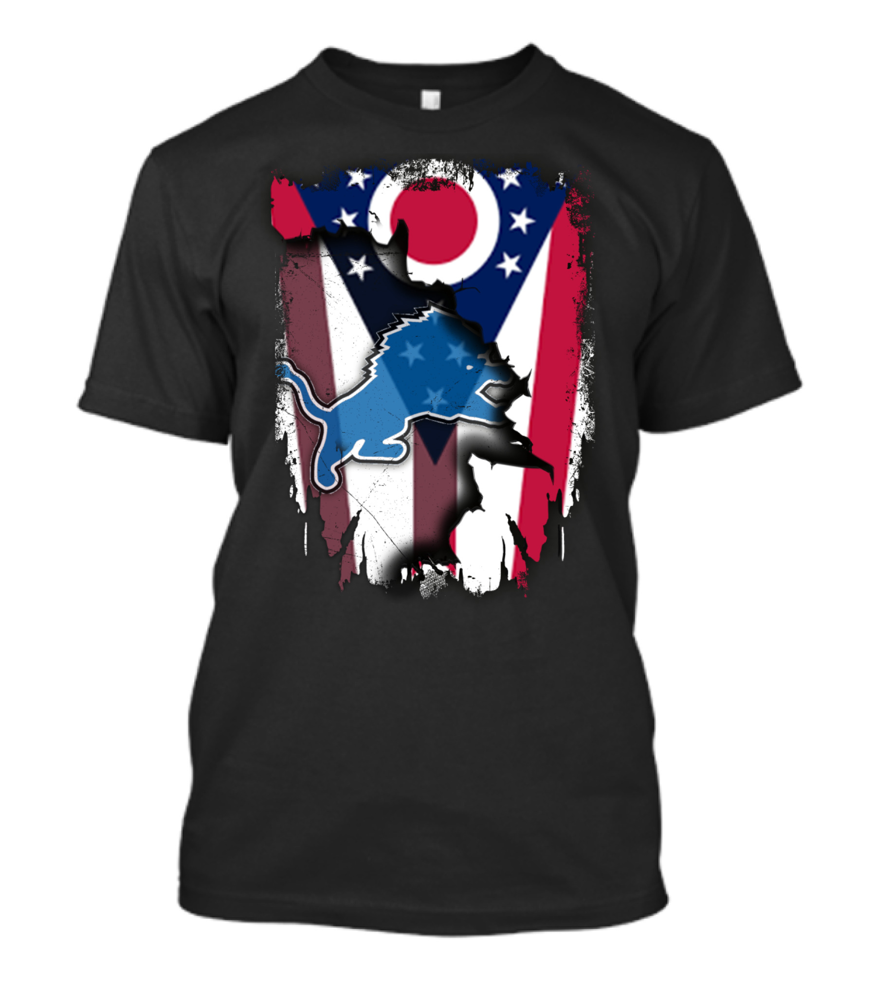 Ohio Flag With Detroit Lions Star-Spangled T-Shirt