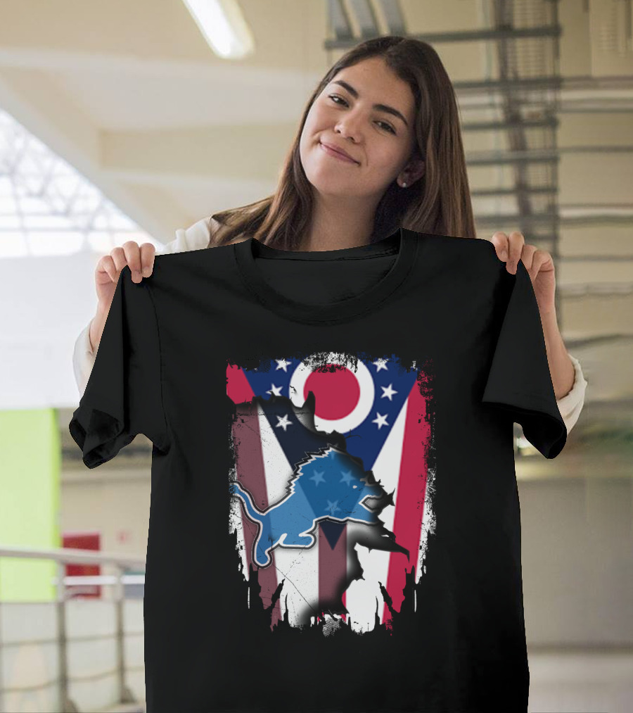 Ohio Flag With Detroit Lions Star-Spangled T-Shirt
