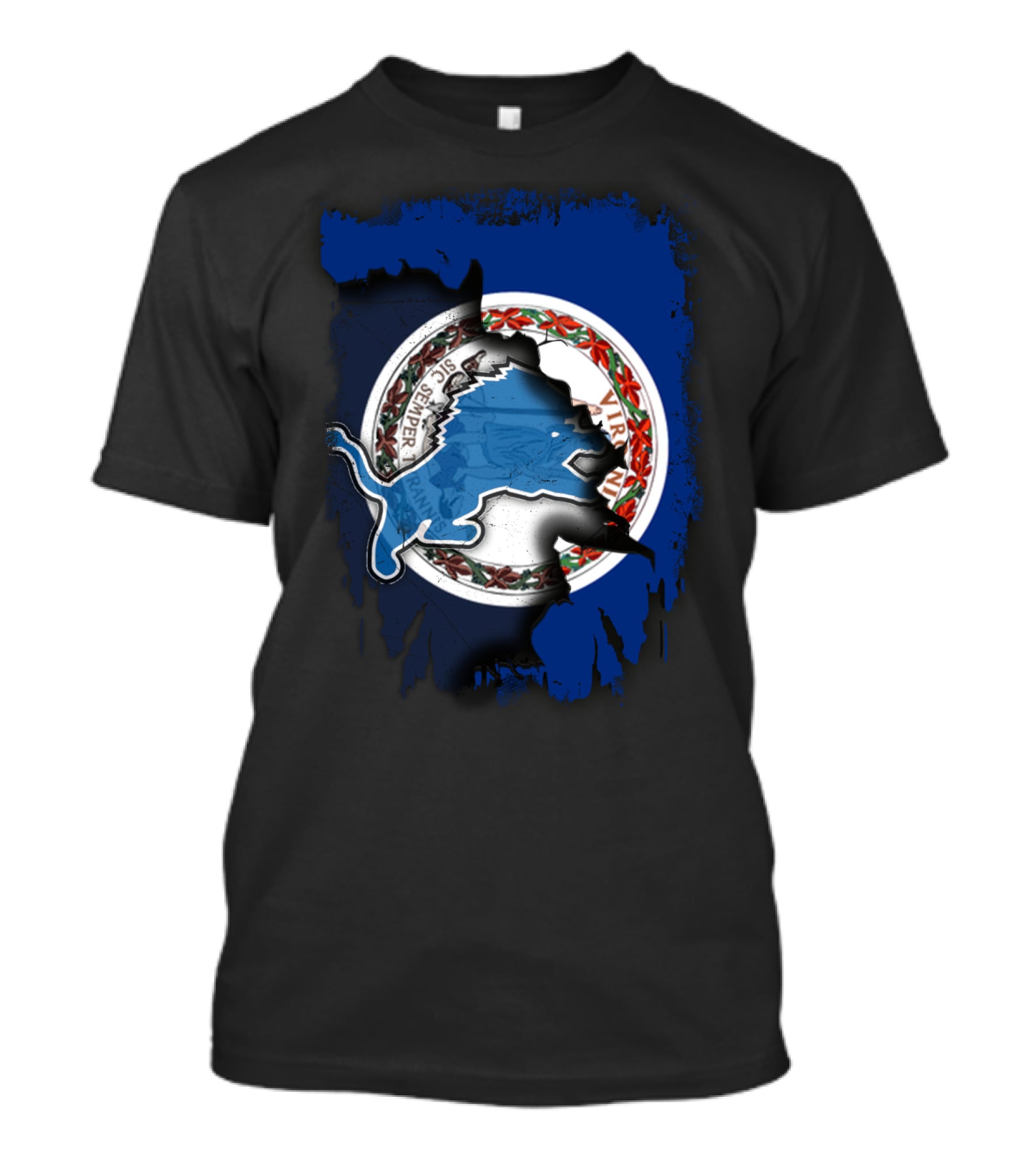 Virginia Detroit Lions Logo Fusion With State Seal T-Shirt