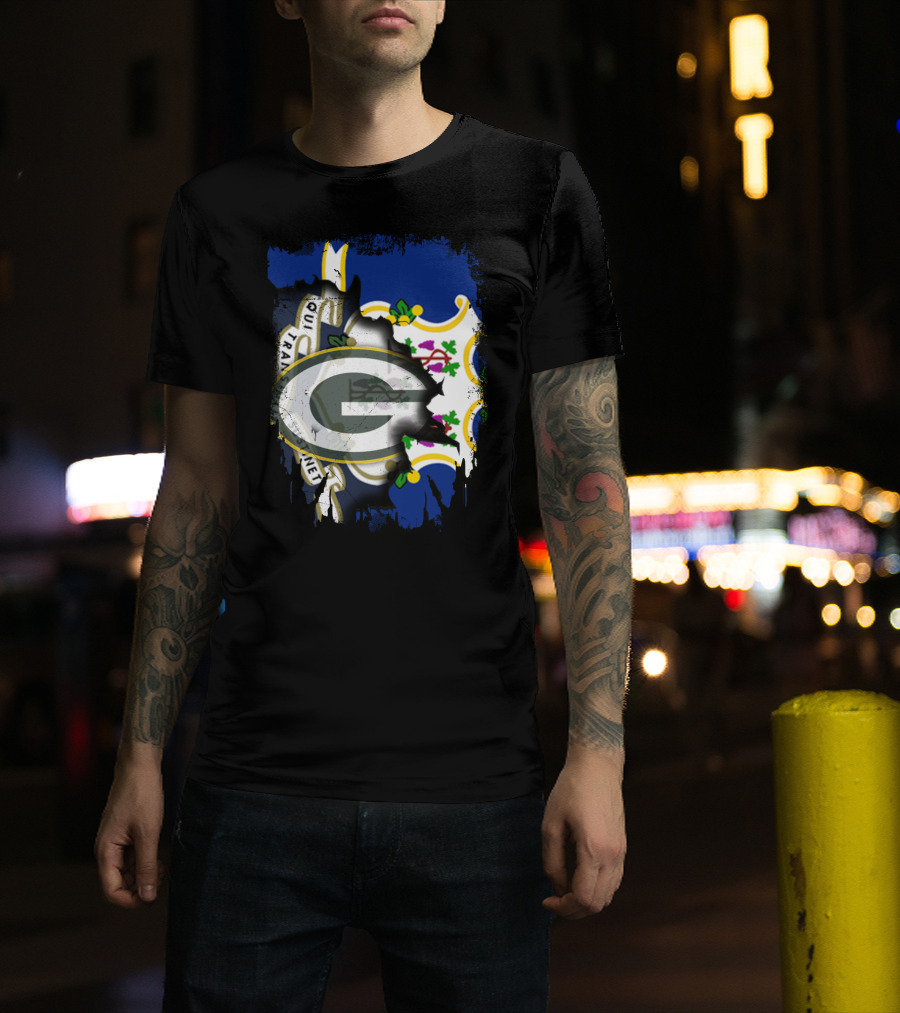 Connecticut Pride With Green Bay Packers Logo Fusion T-Shirt