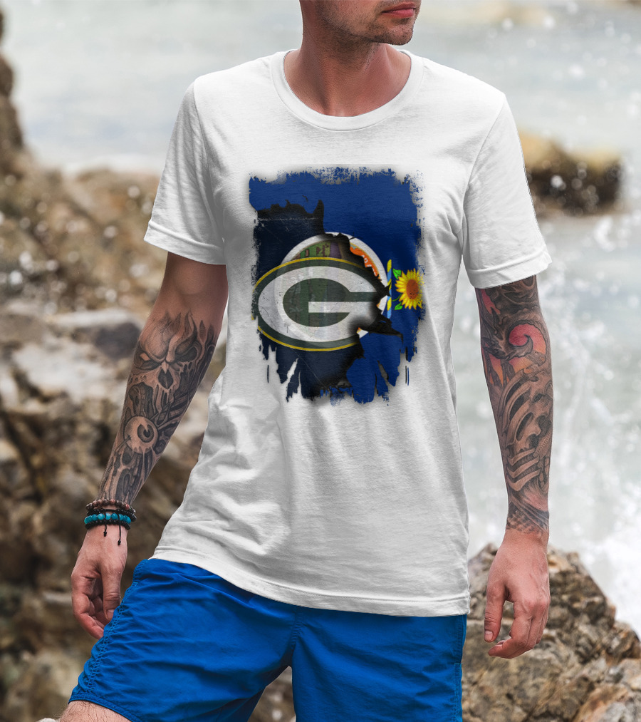 Kansas State Flag With Green Bay Packers Logo And Sunflower T-Shirt