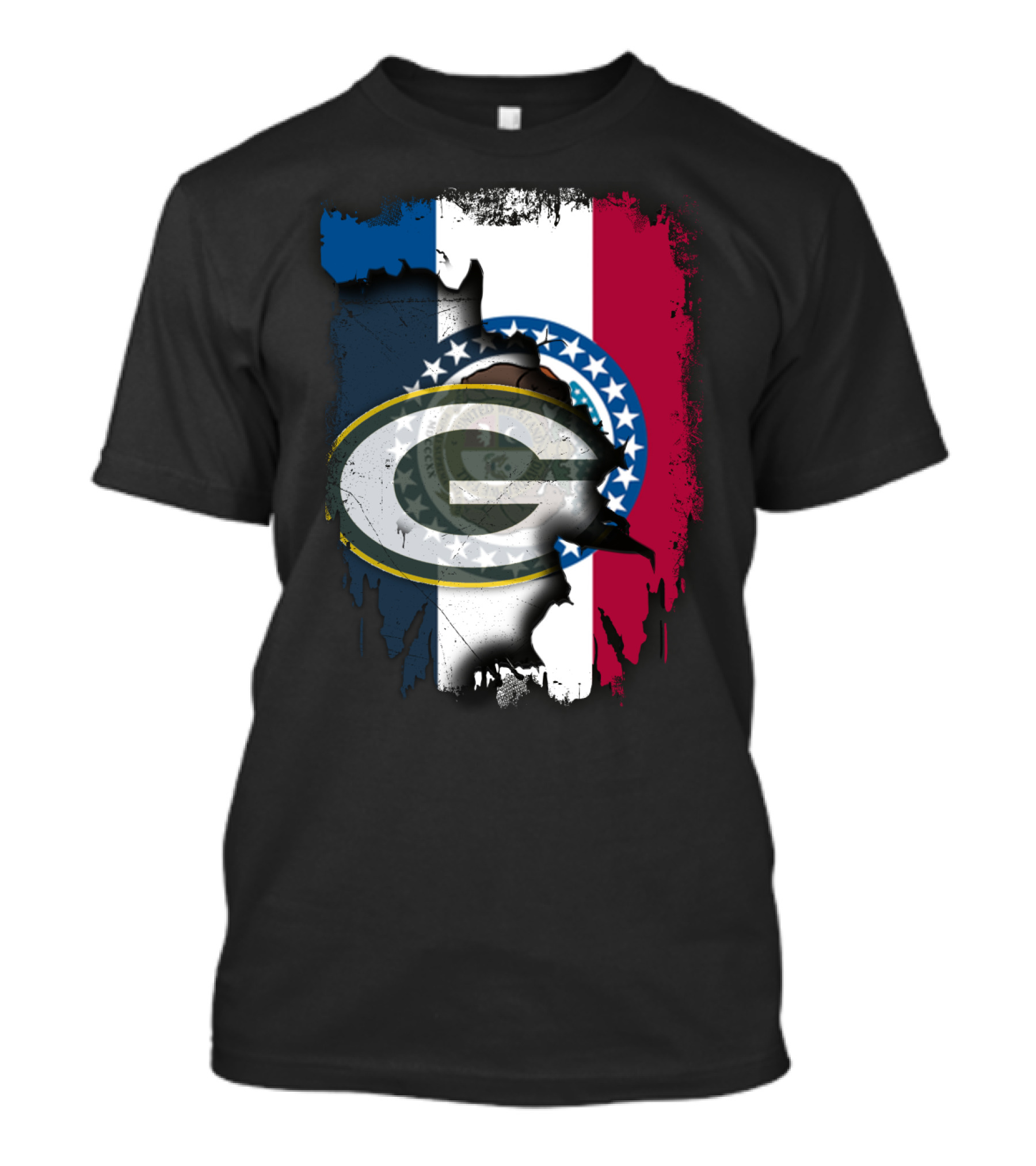 Missouri Flag With Green Bay Packers Logo Fusion T-Shirt
