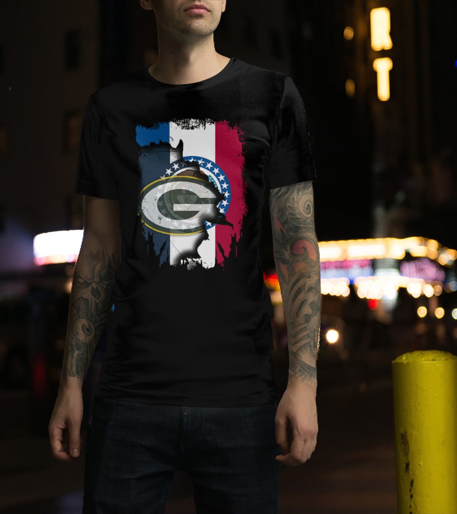 Missouri Flag With Green Bay Packers Logo Fusion T-Shirt