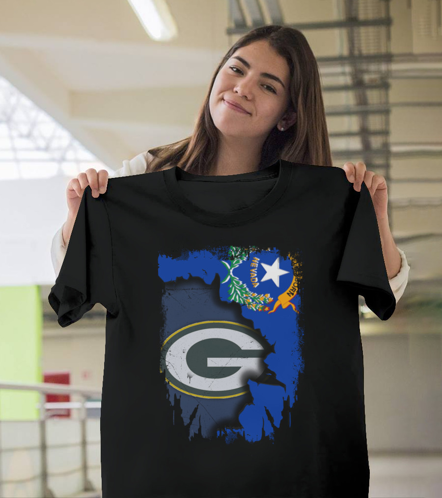 Nevada State Pride With Green Bay Packers Logo Fusion T-Shirt