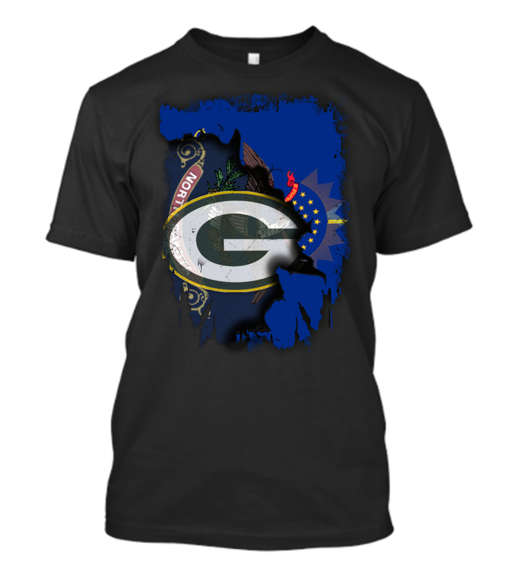 Green Bay Packers Logo Overlaid On North Dakota Flag T-Shirt