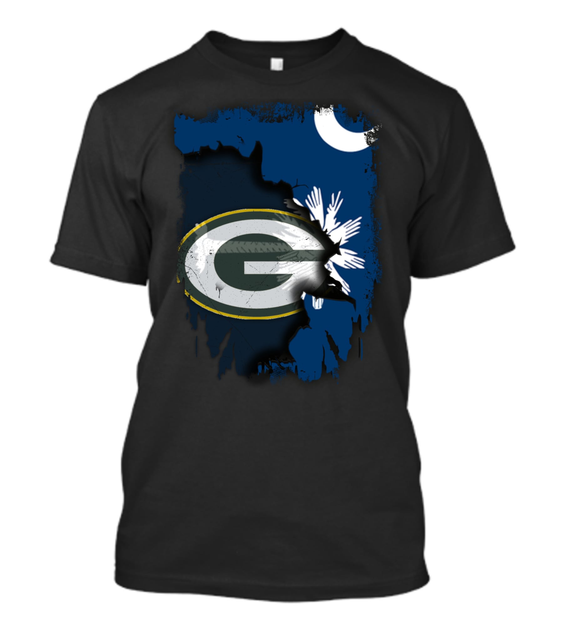 South Carolina And Packers Logo Blend With Crescent Moon And Palmetto Tree T-Shirt