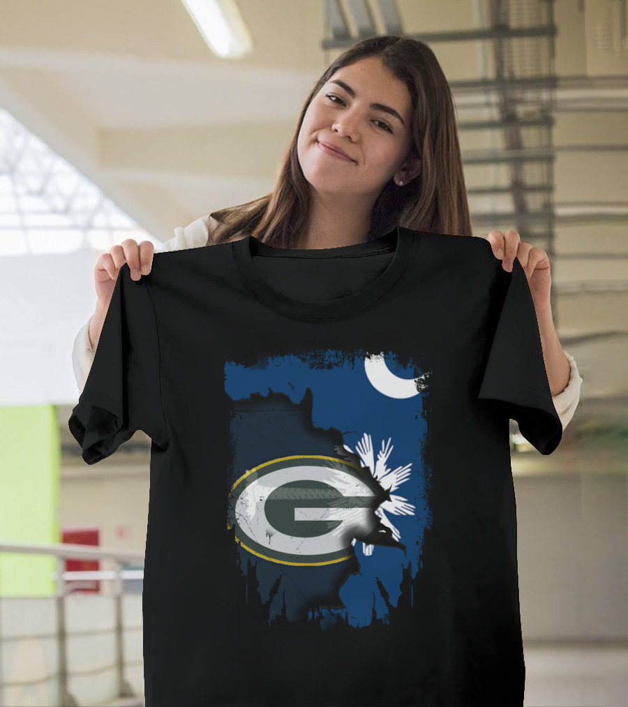 South Carolina and Packers Logo Blend with Crescent Moon and Palmetto Tree T-Shirt