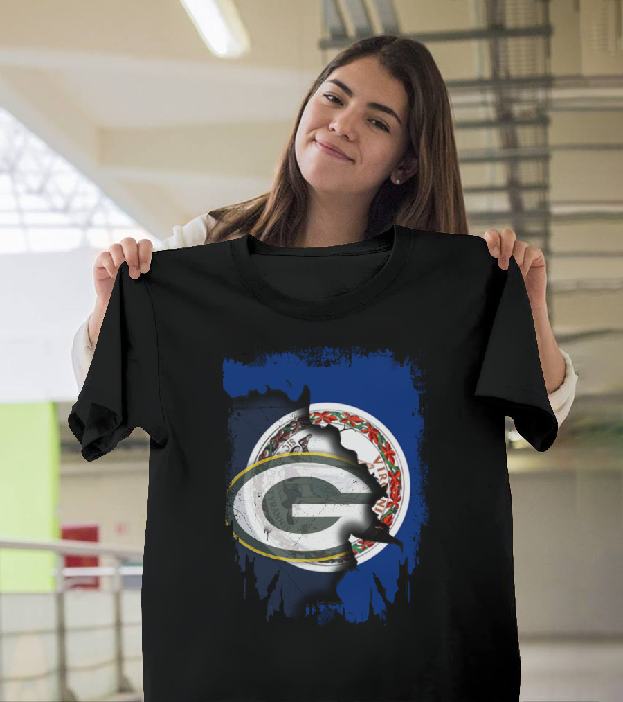 Virginia State Flag With Green Bay Packers Logo Fusion T-Shirt