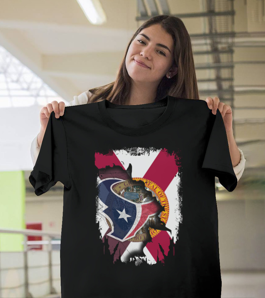 Florida Flag With Houston Texans Logo Fusion T-Shirt