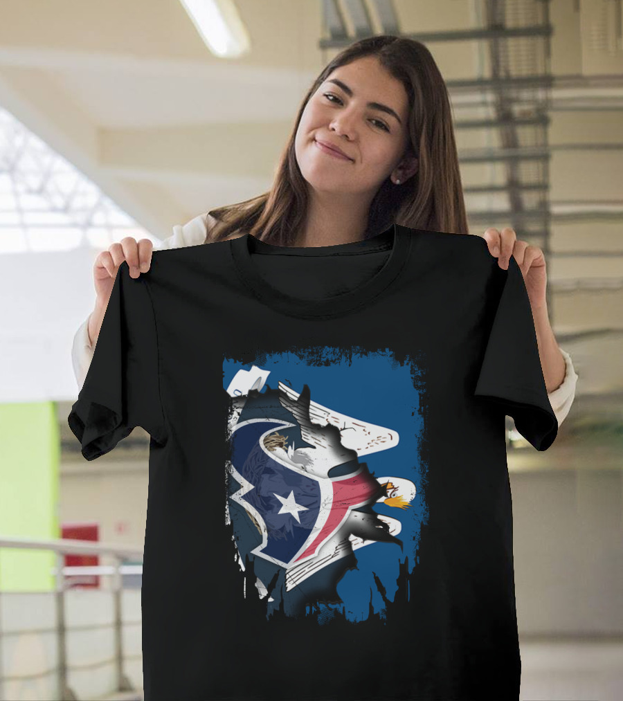 Together Louisiana With Texans Bald Eagle Hidden Flag Fusion T-Shirt