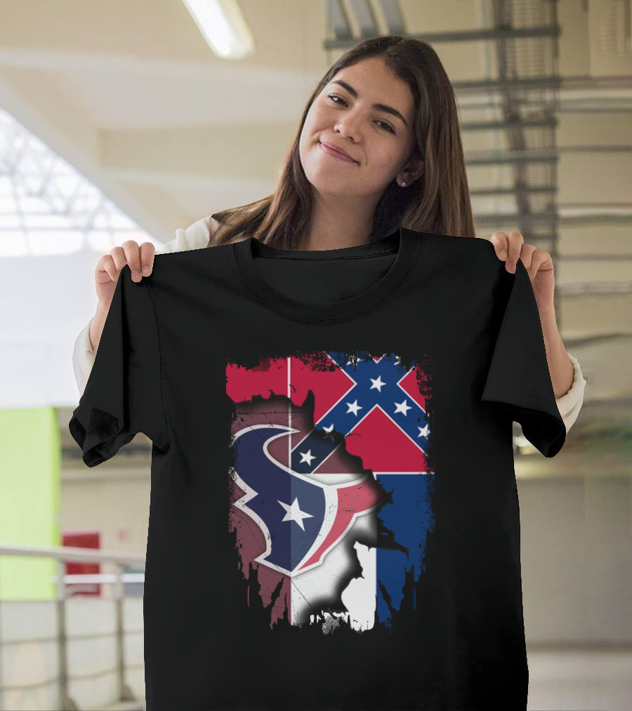 Mississippi Flags and Texans NFL Logo Integration T-Shirt