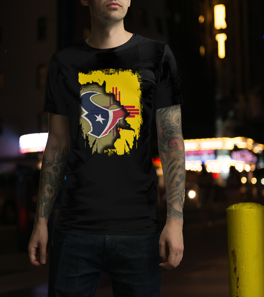 New Mexico And Texas Unite With Texans Football Logo On Zia T-Shirt