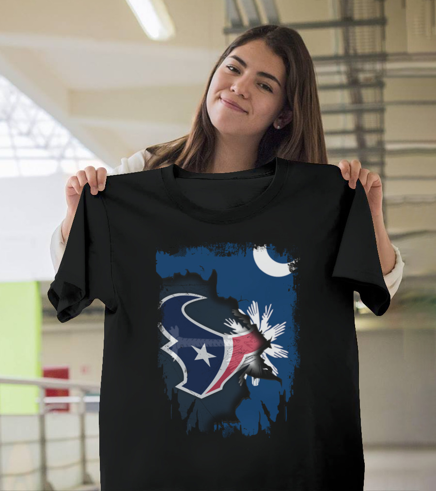 Together South Carolina With Texans Crescent and Palmetto Overlaid with Football T-Shirt