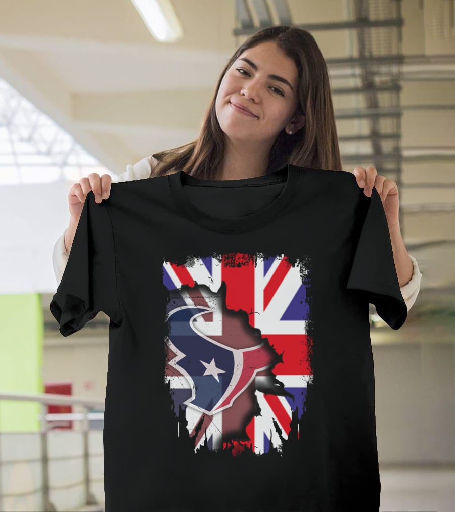 United Kingdom Flag With Texans Football Logo Fusion T-Shirt