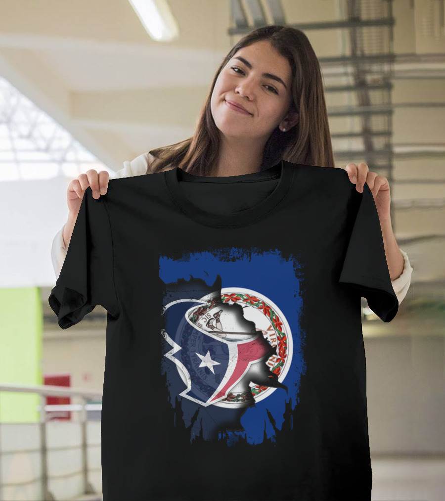 Virginia and Texans United with State and Football Pride T-Shirt