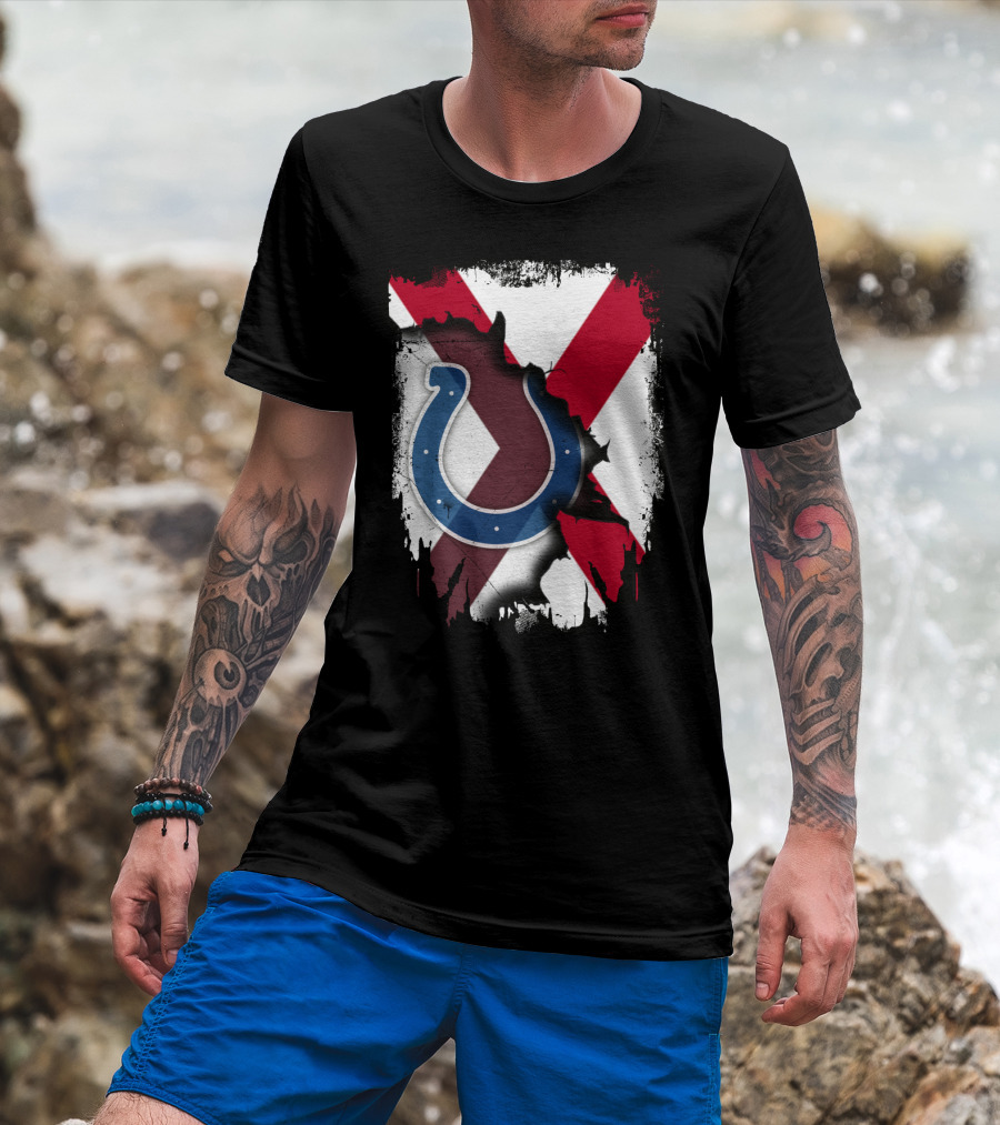 Alabama Flag With Indianapolis Colts Horseshoe T-Shirt