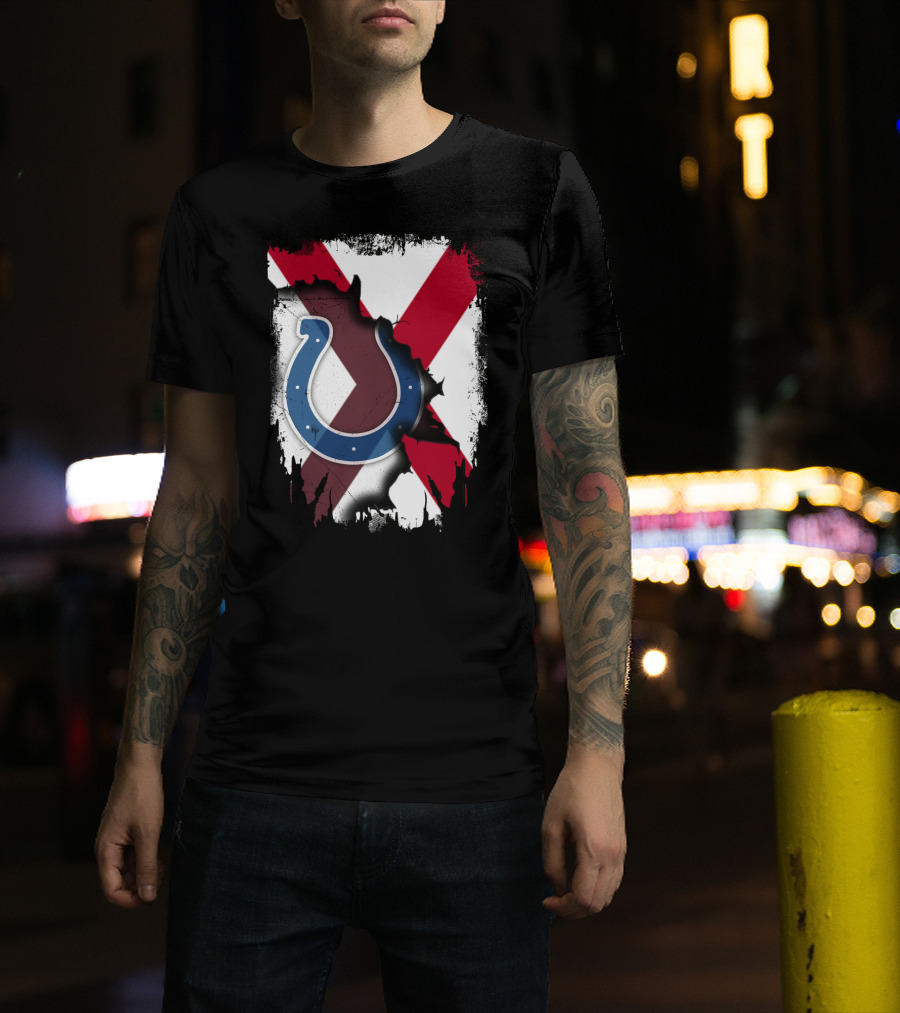 Alabama Flag With Indianapolis Colts Horseshoe T-Shirt