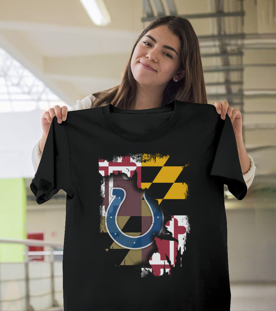 Maryland Flag with Colts Horseshoe NFL T-Shirt