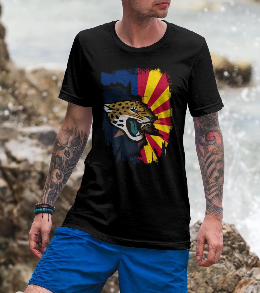 Arizona State Flag With Jaguars Team Logo Fusion T-Shirt
