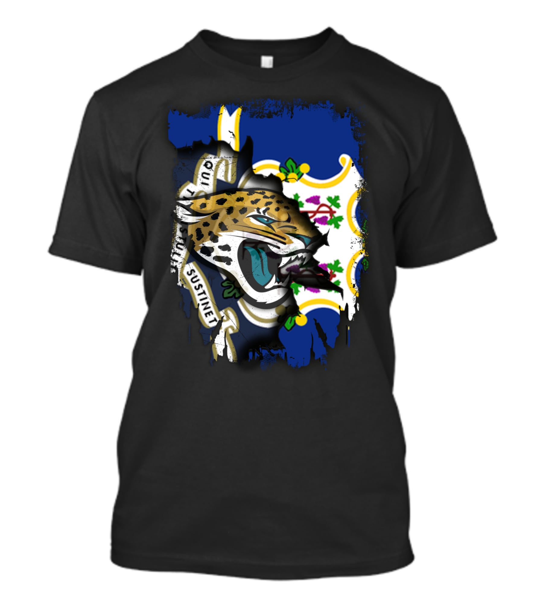Connecticut Jaguars With Qui Transtulit Sustinet Flag Elements T-Shirt