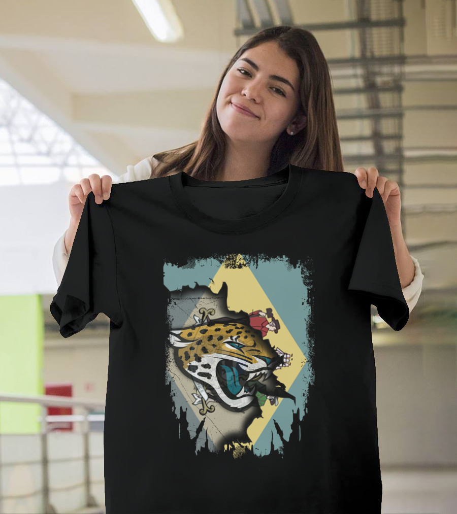 Delaware State Flag With Jacksonville Jaguars Logo Fusion T-Shirt