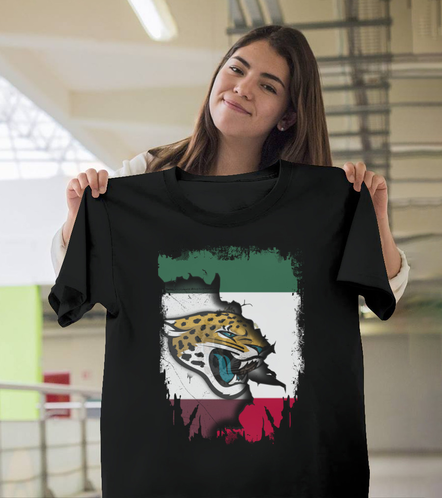 Together Mexico With Jaguars Flag And Fierce Face T-Shirt