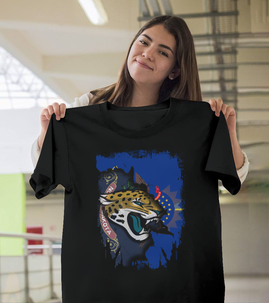 North Dakota State Flag with Jaguars Emblem Fusion T-Shirt