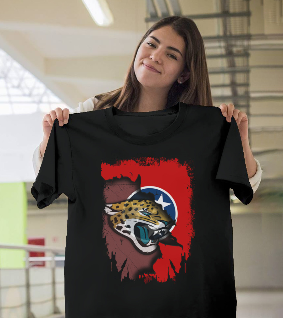 Tennessee State Flag With Jacksonville Jaguars Logo Fusion T-Shirt