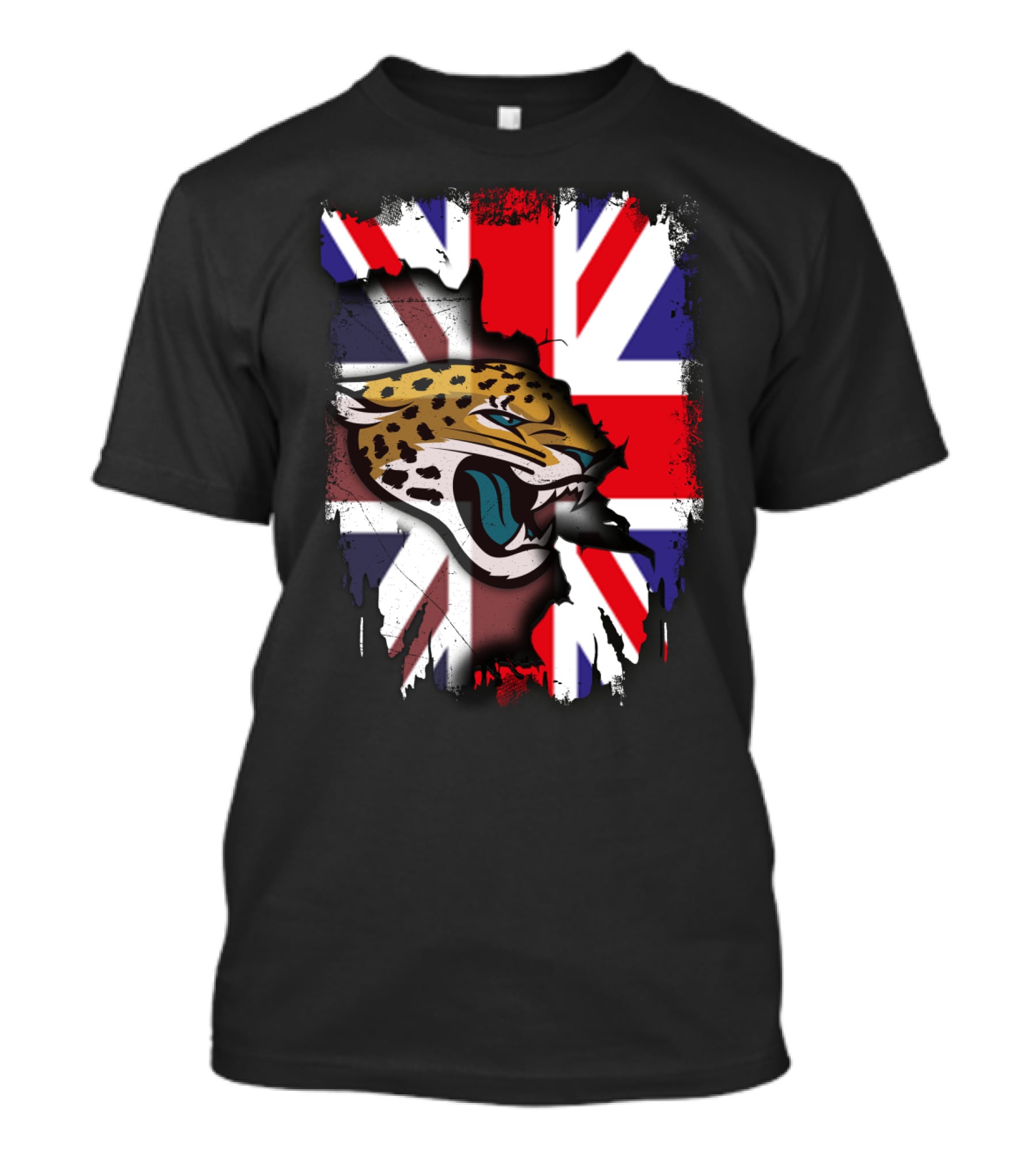 United Kingdom Union Jack Flag With Fierce Jaguar Face T-Shirt