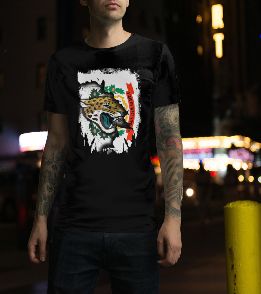 State Of West Virginia With Jaguars Emblem Overlay T-Shirt