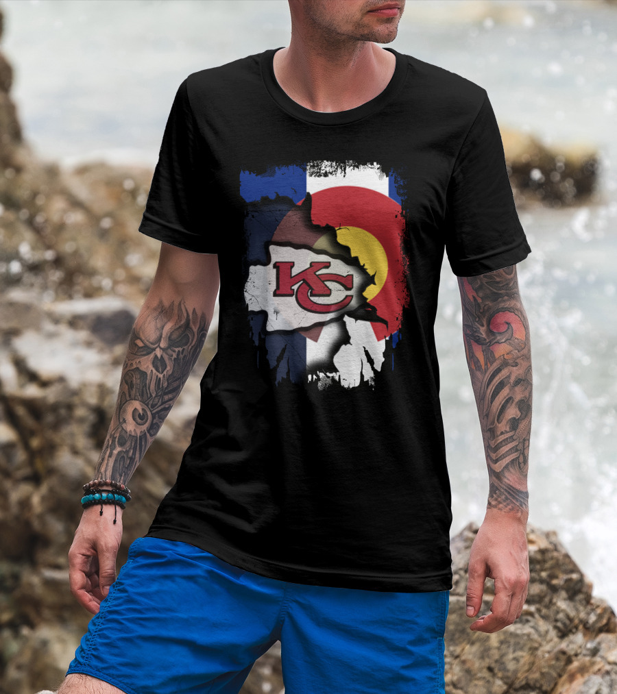 Colorado Pride With Kansas City Chiefs Logo Fusion T-Shirt