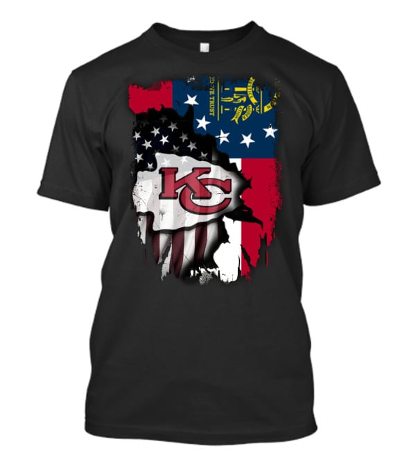 Georgia State Flag With Kansas City Chiefs Logo American Flag Elements T-Shirt