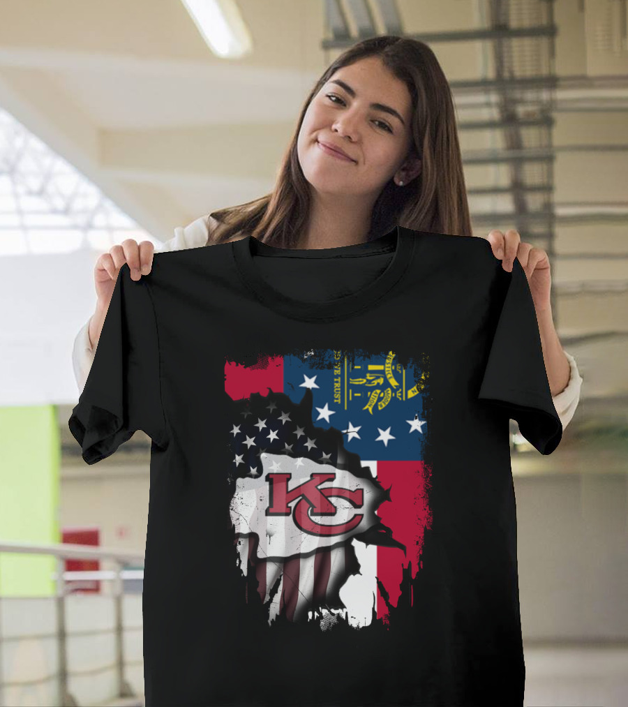Georgia State Flag with Kansas City Chiefs Logo American Flag Elements T-Shirt