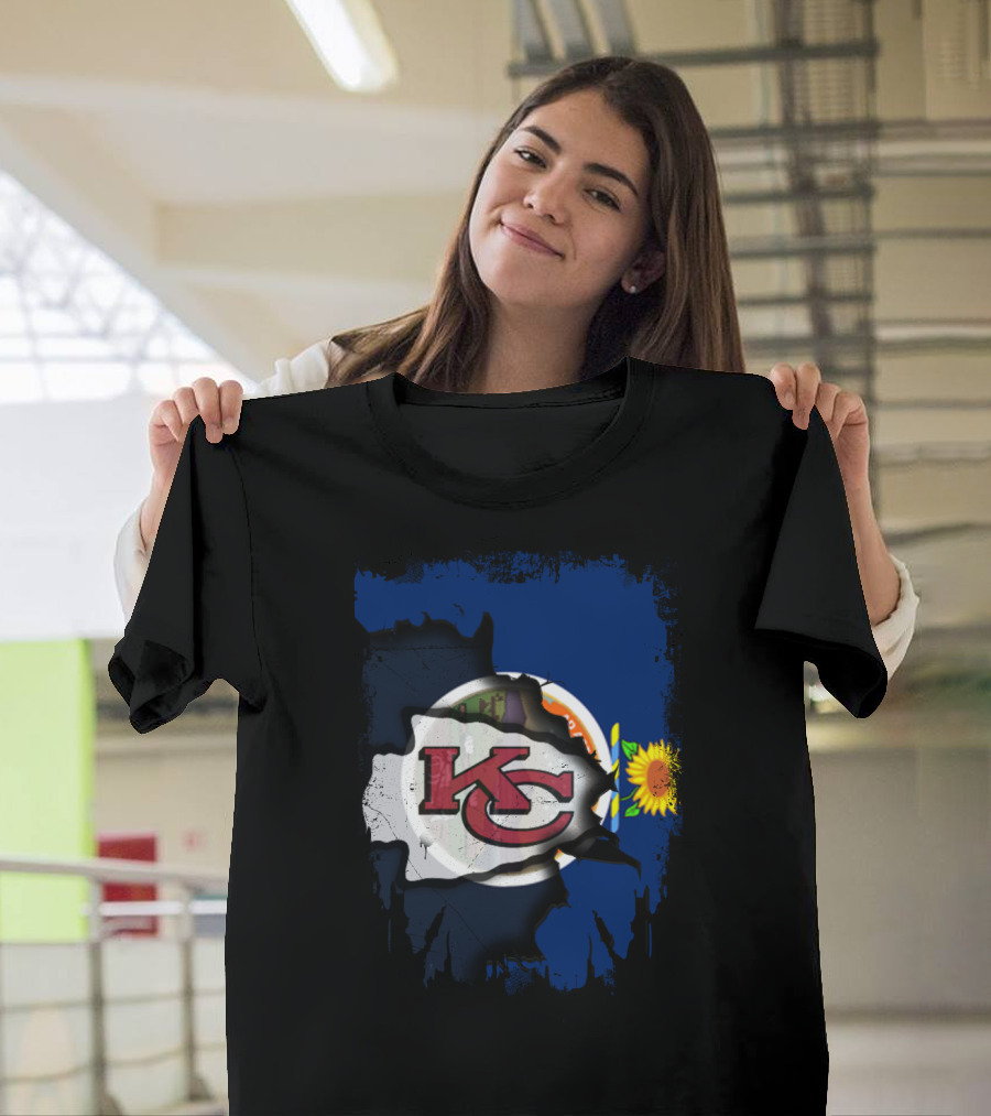 Kansas Chiefs KC Logo With State Flag And Sunflower T-Shirt