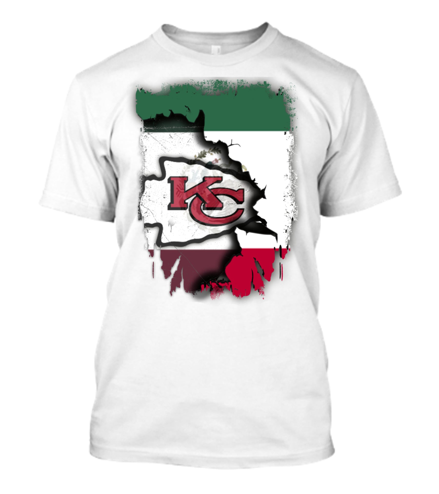 KC Chiefs Logo With Torn Mexico Flag T-Shirt