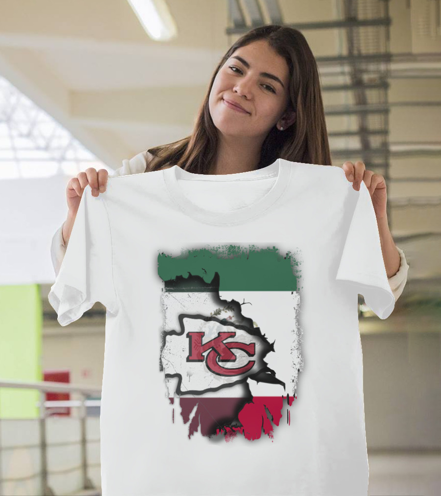 KC Chiefs Logo With Torn Mexico Flag T-Shirt