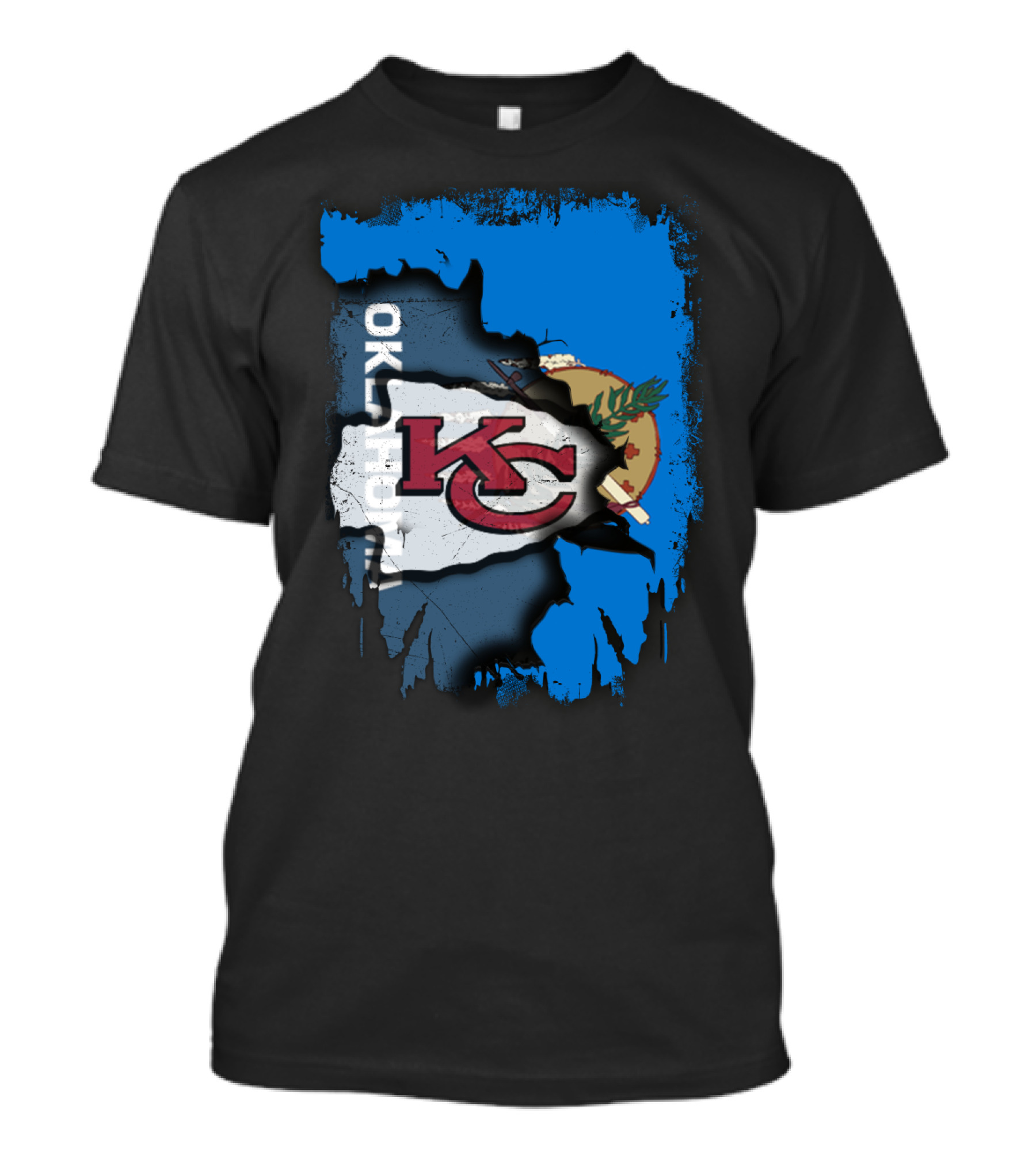 Oklahoma Chiefs Unity KC Logo With State Flag T-Shirt