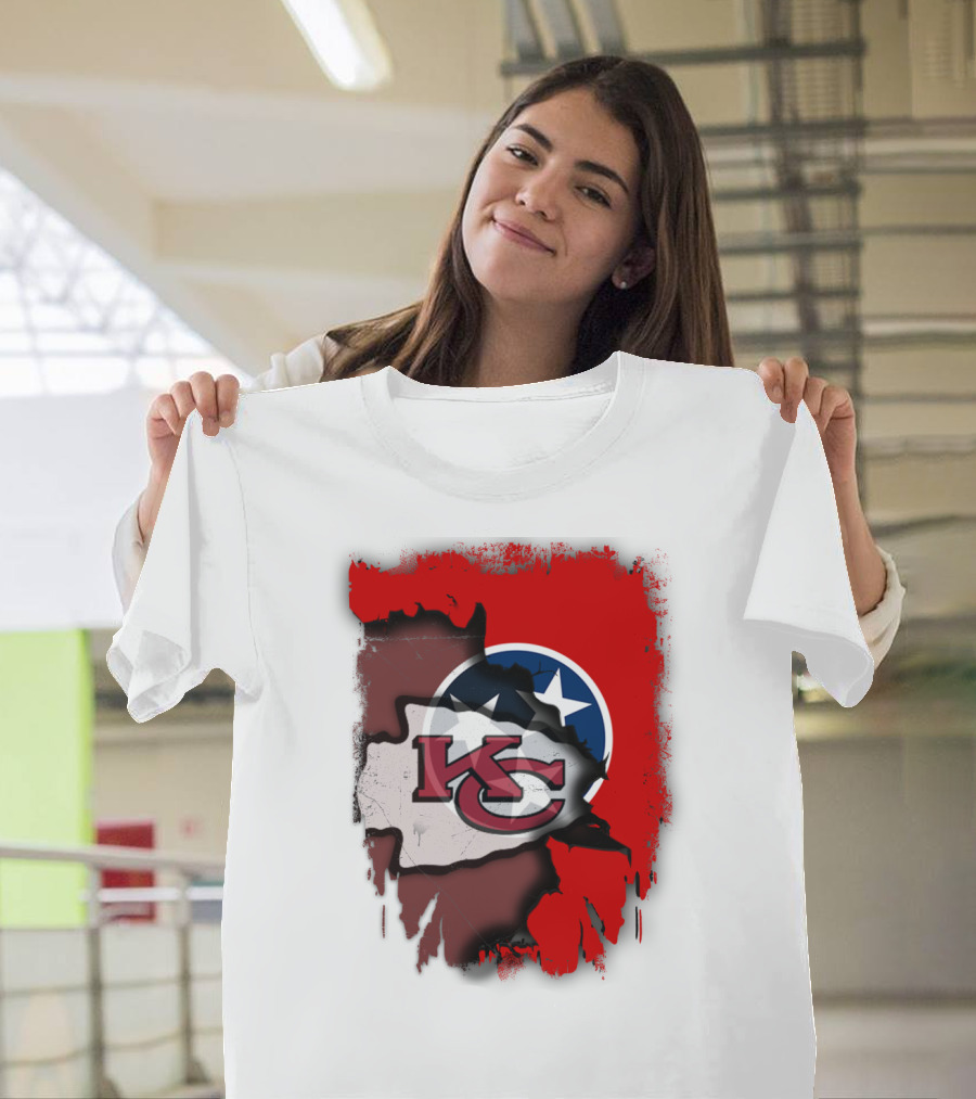 Kansas City Chiefs Tennessee Flag Torn Abstract Fusion T-Shirt