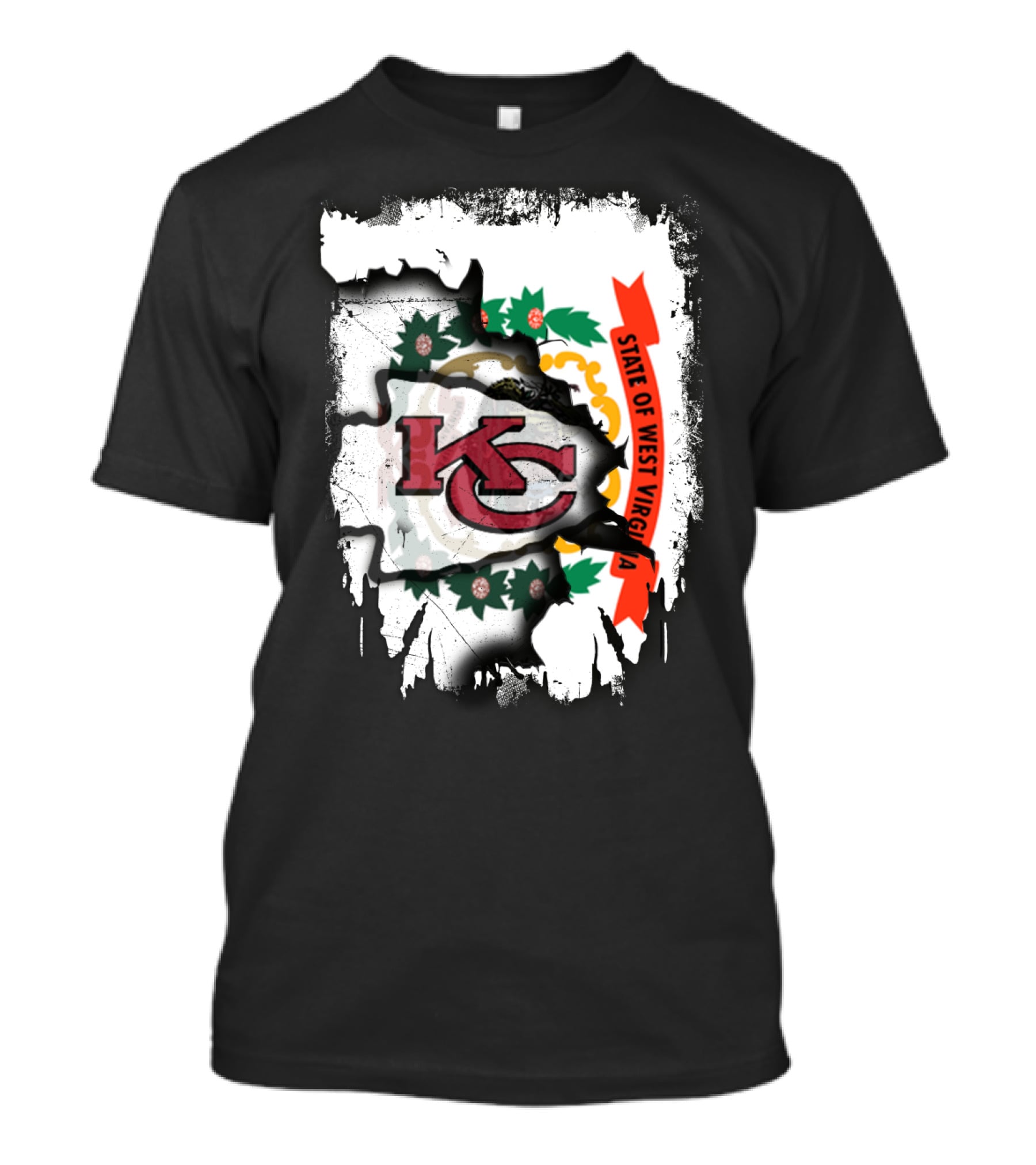 State Of West Virginia Torn KC Chiefs Logo Chiefs Fans T-Shirt