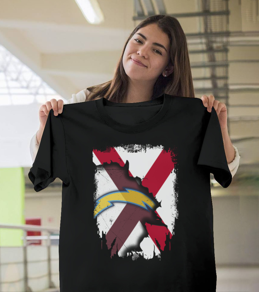 Together Alabama with Chargers Bolt over Cross Flag T-Shirt