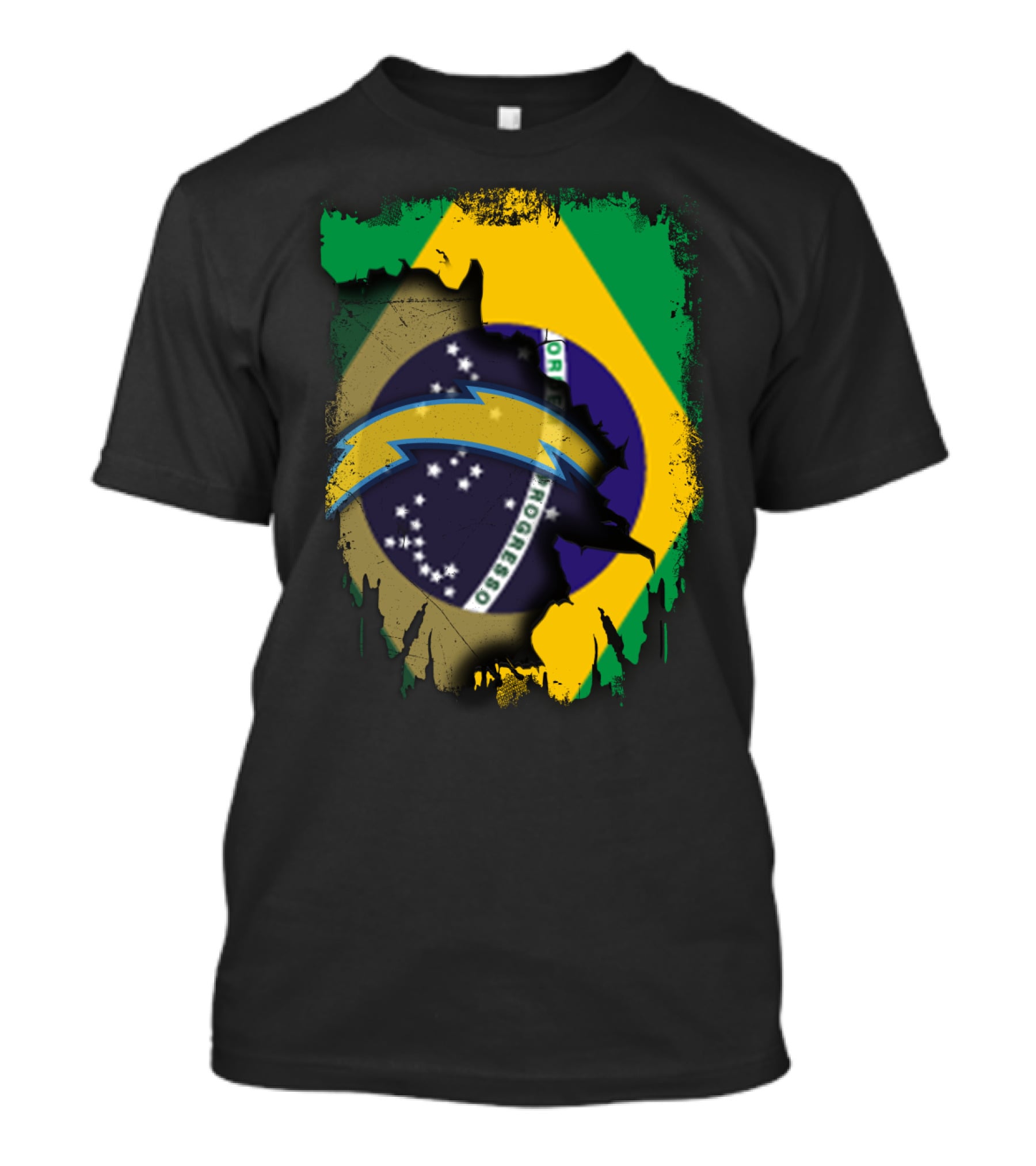 Brazilian Flag With Chargers Logo Fusion T-Shirt